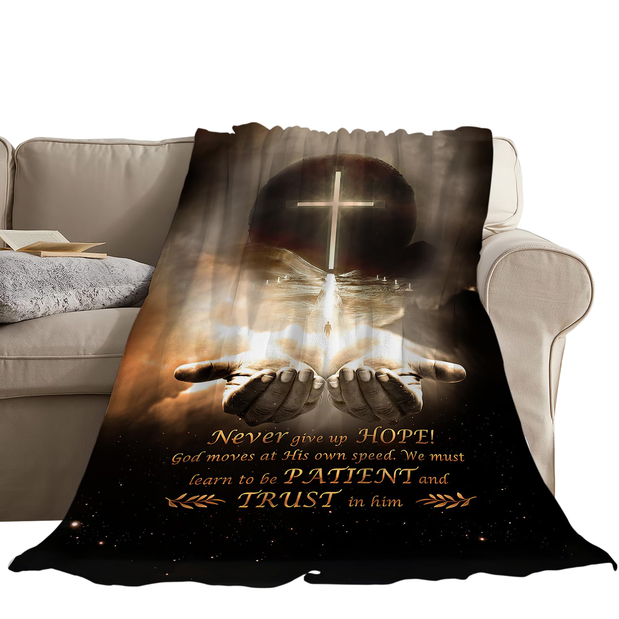 Christian Blanket Cross Hand of God Throw Blanket for Men Kids Teenagers Soft Cozy Warm Fuzzy Fleece Religious Christ Decor Blanket Gifts for Boys Women Girls Couch Sofa Bed 50"X40"