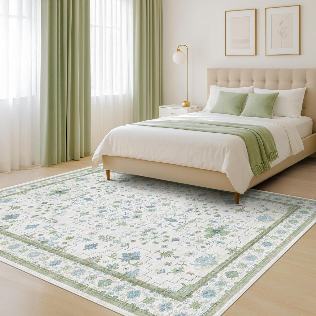 Oushak 4x6 Boho Pastel Rug - Low Pile, Non-Slip, Stain Resistant Throw for Living Room, Kitchen & Entryway