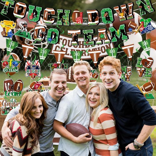 Football Party Decorations Supplies, Superbowl Decorations Set Include Game Time & Touch Down Banner, Pennant Banner, Hanging Swirls for Football Game Day Superbowl Sport Party Supplies