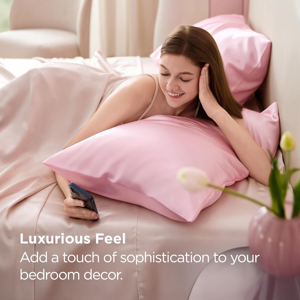 Bedsure King Size Satin Pillowcase Set - Pink Silky Pillow Cases for Hair & Skin | 20x36 Inches, 2-Pack