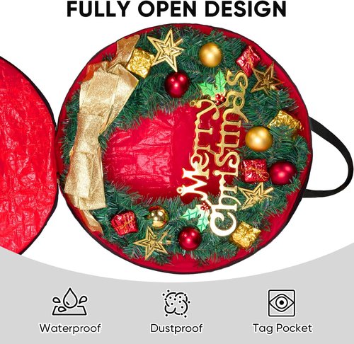 BALEINE Wreath Storage Bags - 2 Pack Tear-Resistant Christmas Wreath Containers (Green, 24"x8")