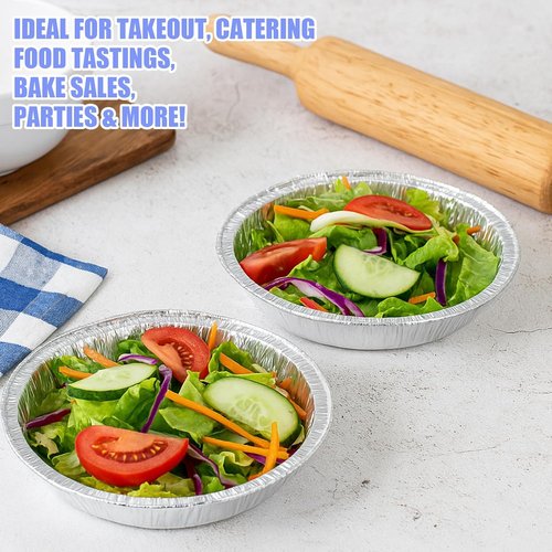 60 Pcs Round Foil Pans | Aluminum Baking & Roasting Containers - Freezer & Oven Safe