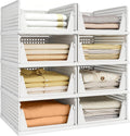 Pinkpum 8-Pack Closet Organizers - Stackable Plastic Storage Bins for Wardrobe & Kitchen | White