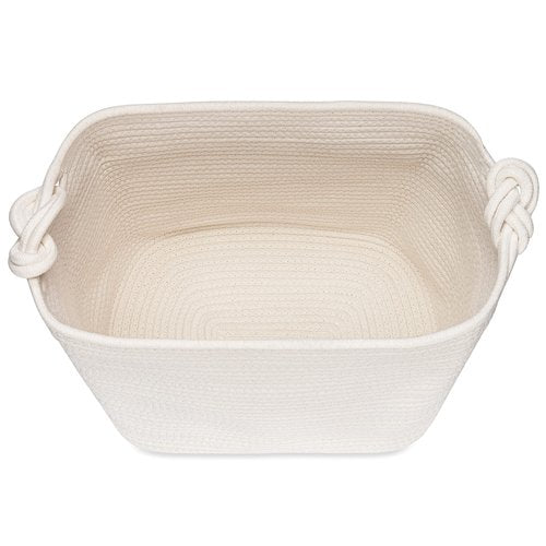 Parker Baby Rope Storage Cubes - 11 Inch Nursery Cubby Organizer, Closet Organizer, Toy Bin - White