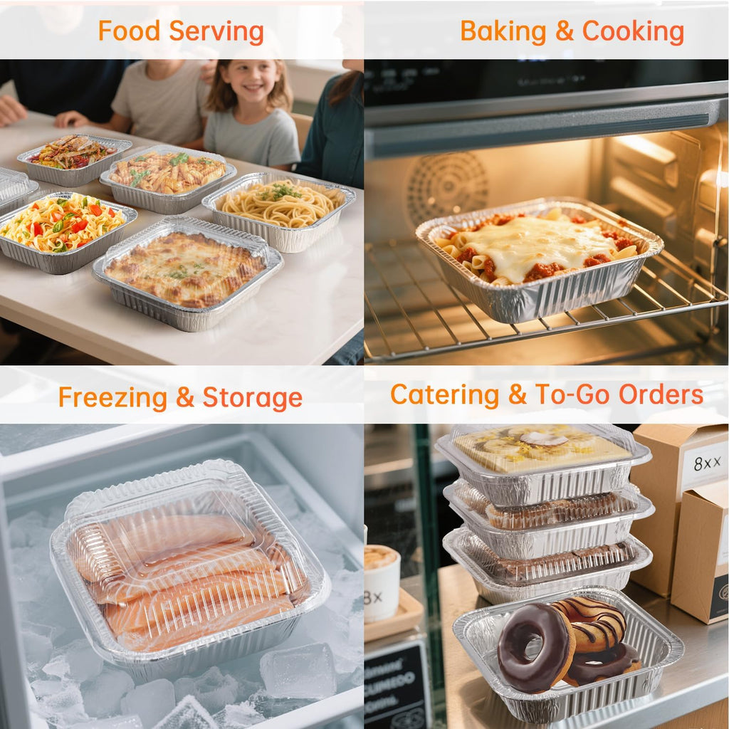 8x8 Aluminum Pans - 20 Pack Disposable Baking Trays with Clear Lids for Cooking and Food Storage