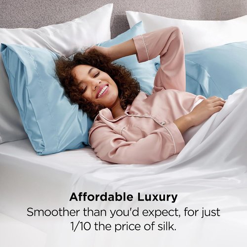 Bedsure Satin Pillowcase - Luxurious Silk-Like Comfort | Standard Size 20x26 Inches, Aqua, 2-Pack