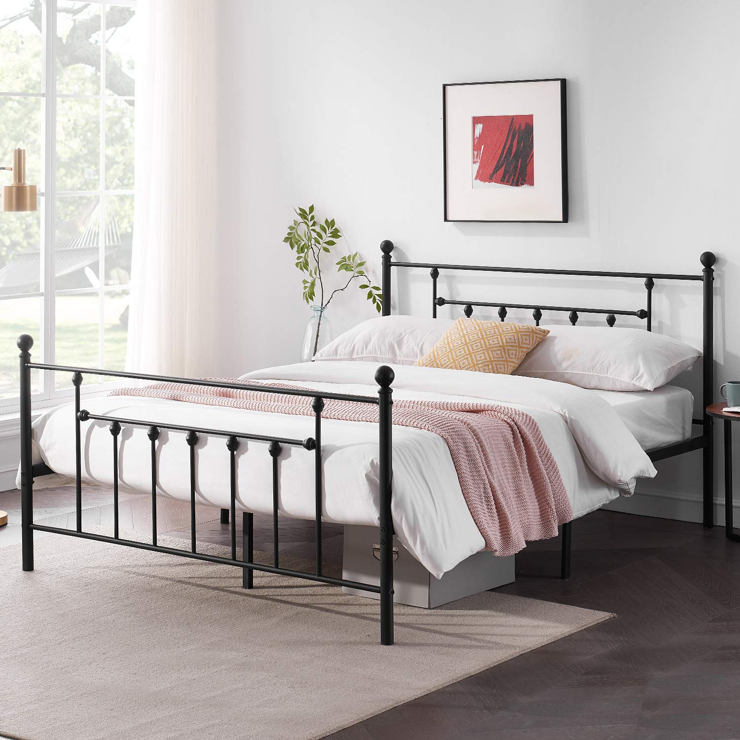 VECELO DIY Pegbroad Bed Frame with Underbed Storage, Noise-Free and Easy Assembly Design, Non-Slip Mattress Foundation, Strong Metal Slats,King,Black