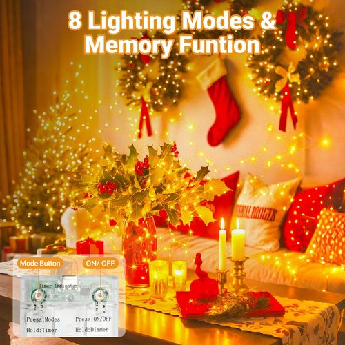 Litogo Fairy Lights - 33FT 100LED Battery Operated String Lights with Timer | Dimmable 8 Modes for Indoor Decor
