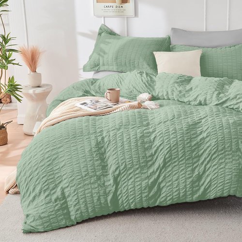 HYMOKEGE Full Size Comforter Set - Luxury 7-Piece Bedding in Sage Green & Light Grey for All Seasons