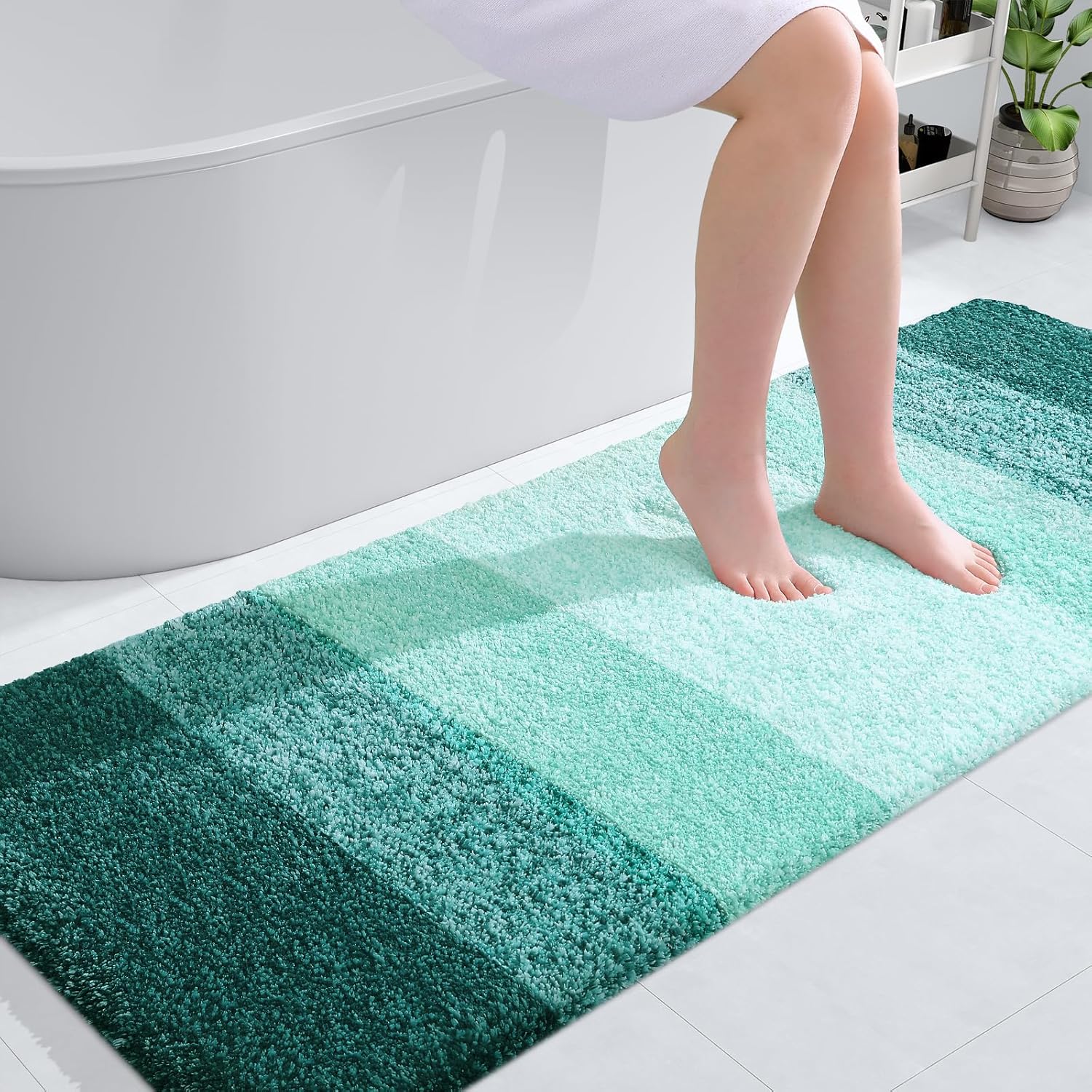OLANLY Bathroom Runner Rug - Extra Soft Microfiber Mat 59x24 | Quick Dry & Rubber Backing in Blackish Green