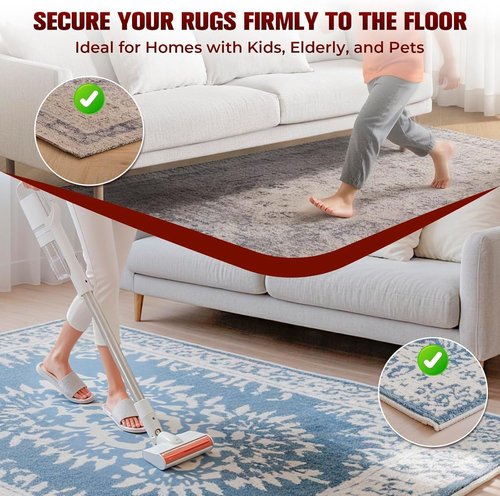 12PC Heavy Duty Carpet Tape by [Brand Name] - Double-Sided Non-Slip Adhesive for Area Rugs