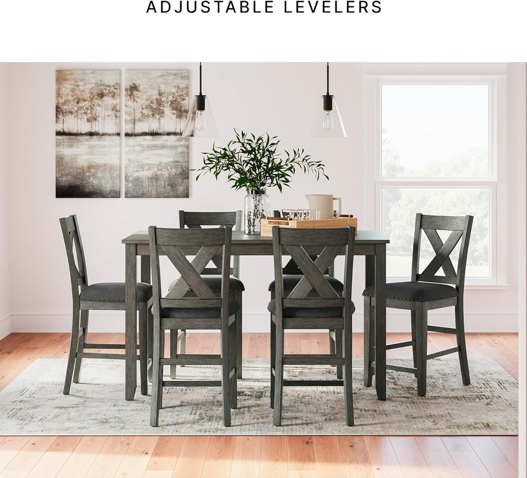 Signature Design by Ashley Caitbrook Casual Counter Height Dining Table & Upholstered Bar Stools Set of 7 - Gray