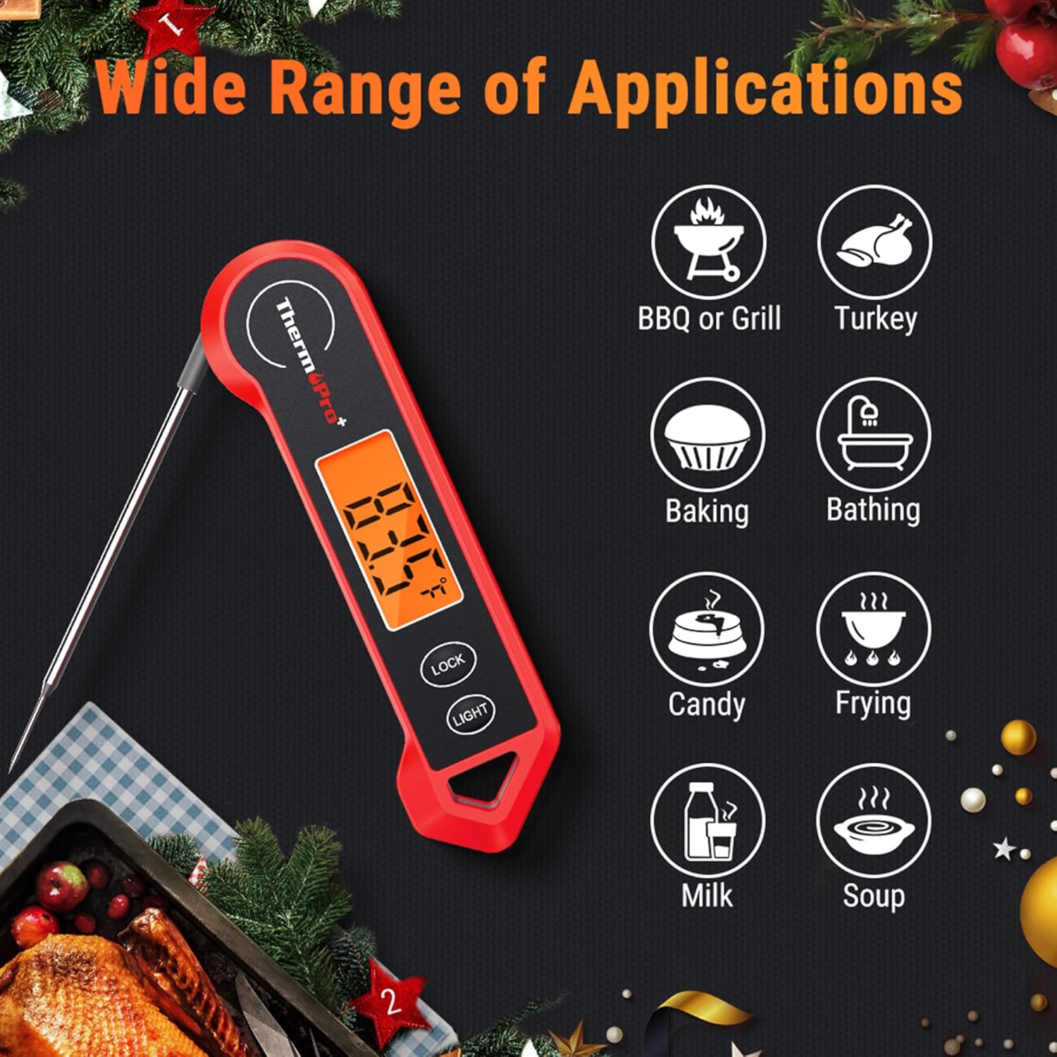 TempPro Waterproof Digital Meat Thermometer - Ambidextrous Backlit & Motion Sensing for BBQ & Grilling