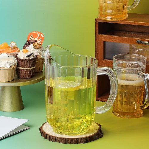 Tessco for you 12 Pcs Plastic Pitchers 60 Ounce Clear Restaurant Jug Large Water Pitcher Carafe Serve Milk Tea Juice Drink for Parties Container Dispenser Beer Jar (Classic)