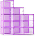 Kuject X-Large Shoe Storage Boxes - Clear Plastic Stackable 12-Pack | Sneaker & Toy Organizer Bins in Purple