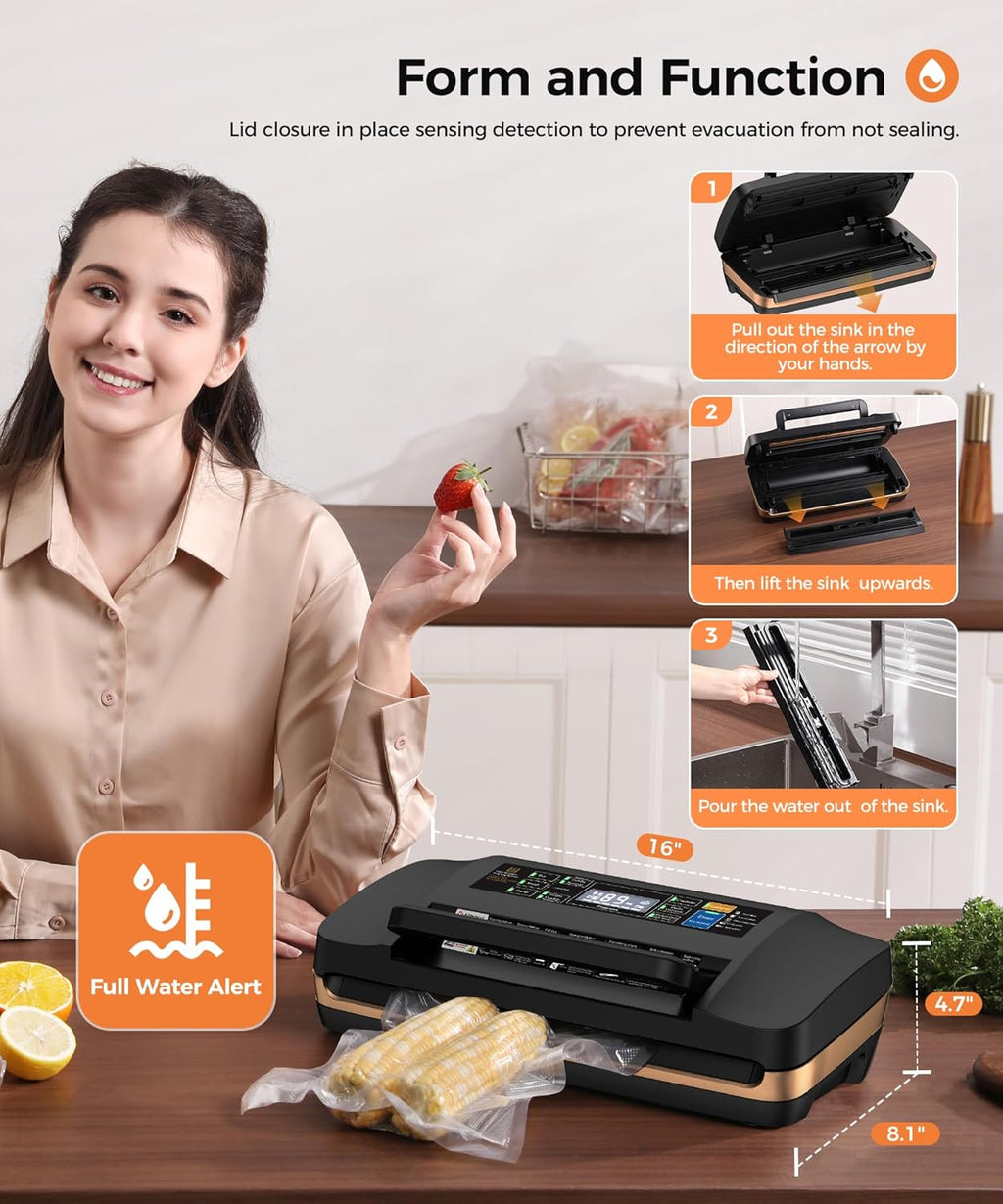 Vacuum Sealer Machine by [Brand Name] - Commercial Automatic Food Sealer with Double Heat Seal, Easy-Lock Handle, Black