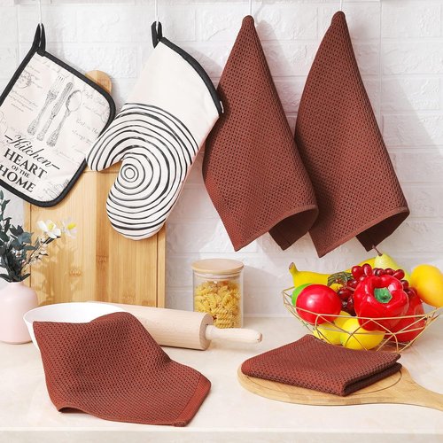 Homaxy Kitchen Dish Cloths - Ultra Soft 100% Cotton Waffle Weave, Quick Drying, 12x12 Inches, 8-Pack, Rust