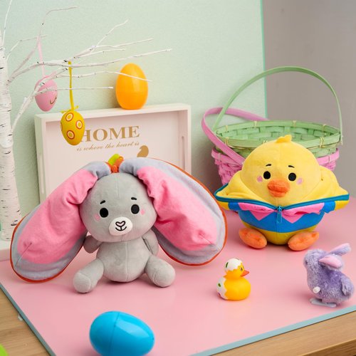 JOYIN 2 PCS Easter Stuffed Animal Plush Hiding Bunny Chick, Floppy Rabbit Ear Chick Wing Plushie with Zipper, Hide Carrot Egg Pillow, Reversible Easter Stuffed Animals, Soft Plush Toy Gifts for Kids