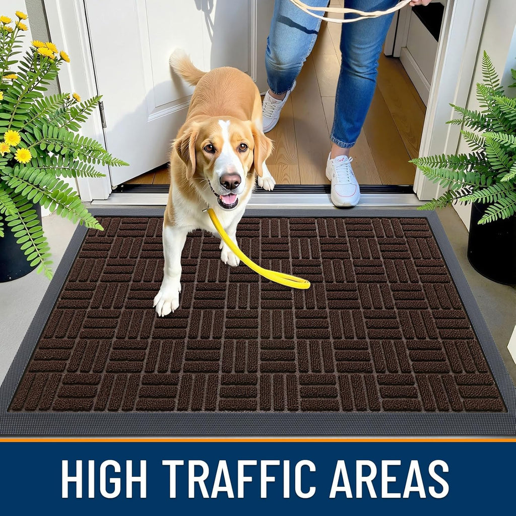 OLANLY Heavy-Duty Front Door Mat - Absorbent Natural Rubber, Non-Slip, 29.5x17 Inches | Stain & Fade Resistant, Brown
