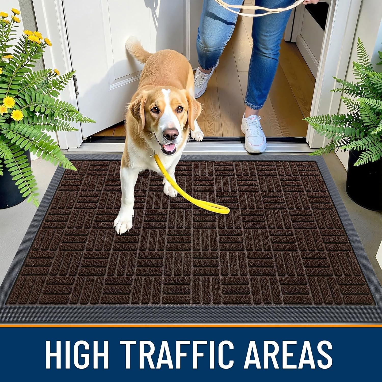 OLANLY Heavy-Duty Front Door Mat - Absorbent Natural Rubber, Non-Slip, 29.5x17 Inches | Stain & Fade Resistant, Brown