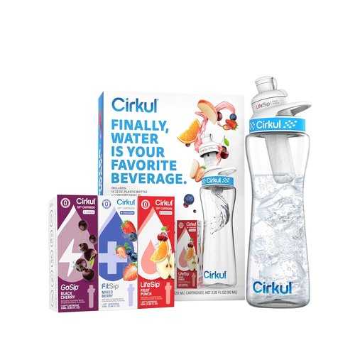 Cirkul 22oz BPA-Free Water Bottle Starter Kit - Blue Lid & 3 Flavor Cartridges | Zero Calories