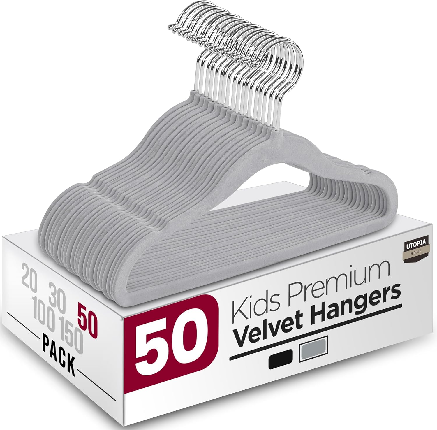 Utopia Home Velvet Hangers - 50 Pack Non-Slip 11 Inch Baby & Toddler Closet Organizers | Durable Grey