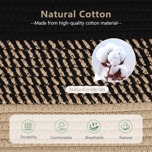 ECDYQXVU Cotton Rope Storage Basket - Woven Organizer for Shelves, Towels & Laundry | 15x10x9 Inches, Gradient Black/Brown (3 Pack)