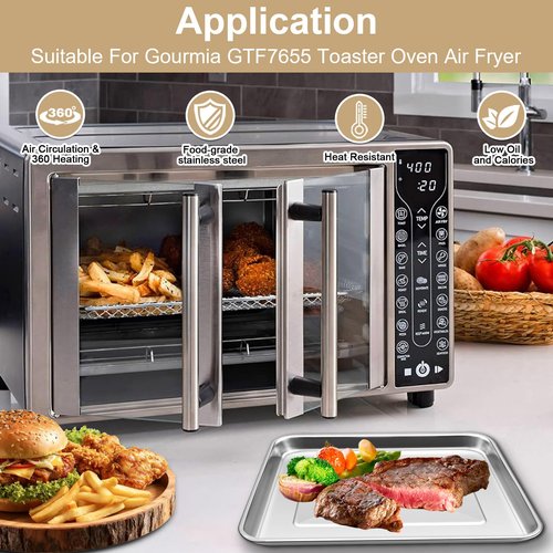GCQFZ Toaster Oven Replacement Parts for Gourmia GTF7655 GTF7460 GTF7465 GTF7520,3 IN 1 Tray Basket Rack Kit for Gourmia Digital Toaster Oven Air Fryer 17 Cooking Presets French Door 1700W 24L