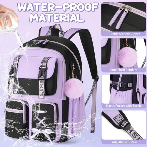 Fimibuke Girls' Backpack Set - 3 PCS Waterproof Design with Lunch Box & Pencil Case | Ideal for School