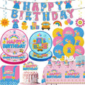 112pcs English Teacher Birthday Decorations Tableware Set Include Banner,Hanging Swirls, Waterproof Tablecloth,Latex Balloons,Paper Plates of 2 Size,Cake Topper, Napkins and Paper Cups
