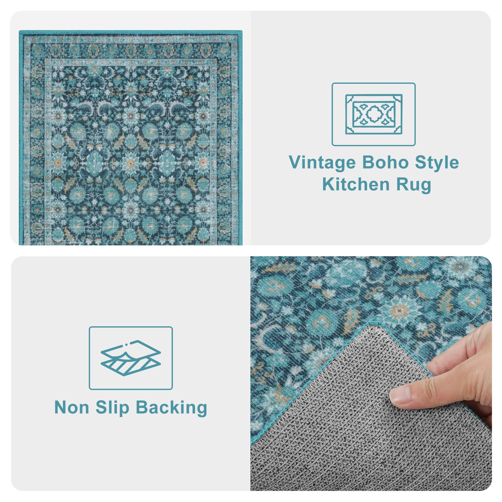 KIMODE Floral Kitchen Rugs Non Slip Washable, Farmhouse Kitchen Rugs Sets of 3, Rubber Kitchen Mats for Floor, Kitchen Runner Rug for Hallways Laundry Sink Bathroom Red 20"x32"+20"x47"+20"x71"