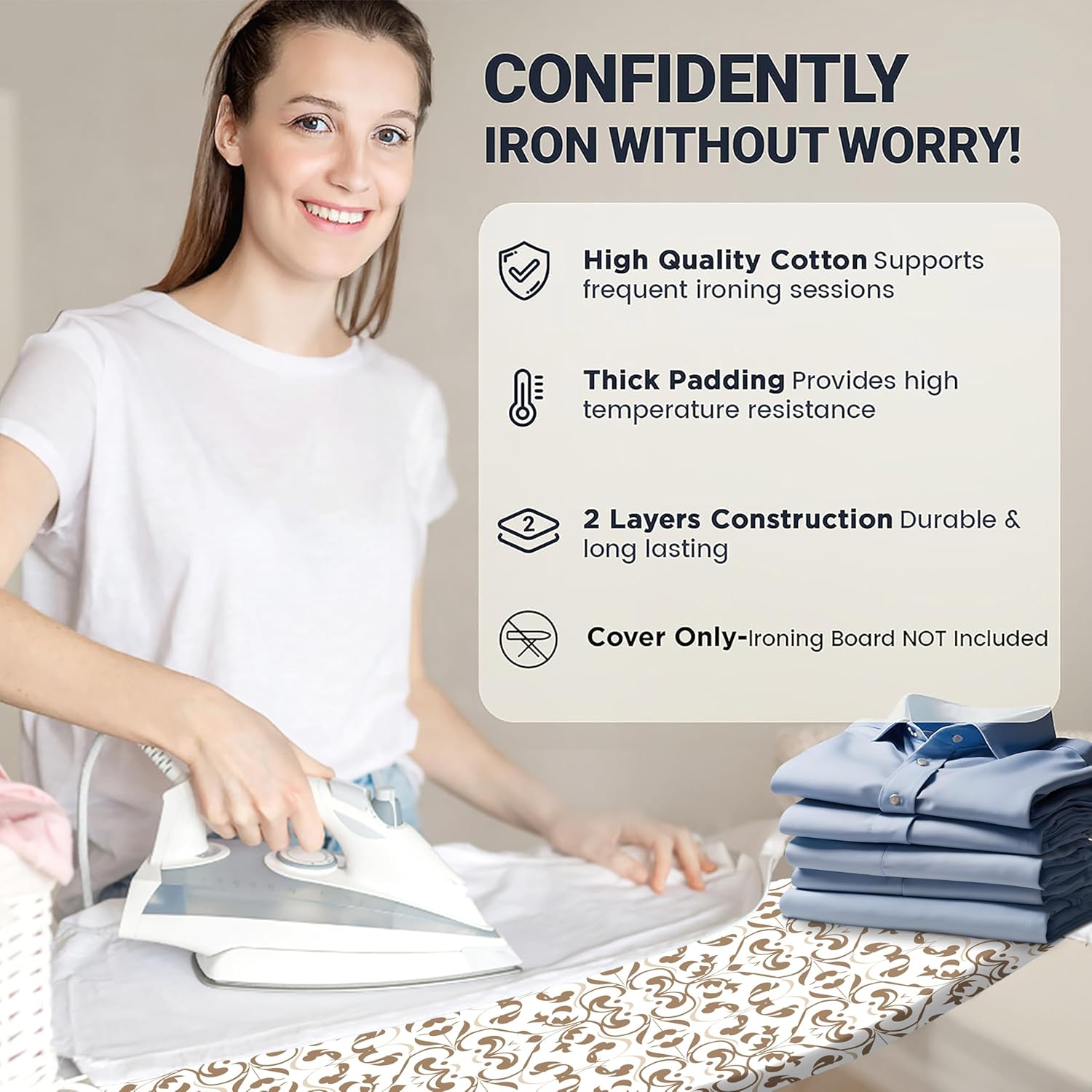 UniSimp Small Ironing Board Cover - Heat Resistant Cotton Canvas Pad | 12.5"x30" Taupe Design