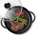 Moss & Stone 12” Nonstick Grill Pan for Indoor Cooking, Cast Aluminum Griddle Pan for Stove Top & Induction, Dishwasher & Oven Safe, Grill Pan with Lid, Silicone Handles, PFOA Free
