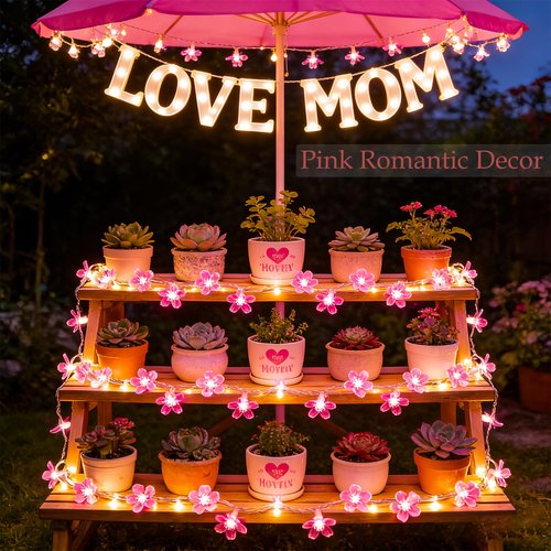 Pink Flower String Lights Valentine's Day Decor, 33ft 100 LED Plug in Decorative Fairy Floral Lamp, Create Romantic Cherry Blossom Dream for Bedroom, Wedding, Birthday Party Indoor Decorations