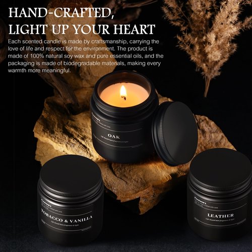 FISSIWORX 9 Pack Scented Candles Set Gifts for Men, Aromatherapy Candle Set with Scents (Leather/Vanilla/Oak) - Gift for Dad, Boyfriend, Birthday, Father’s Day, Valentine's Day Gift