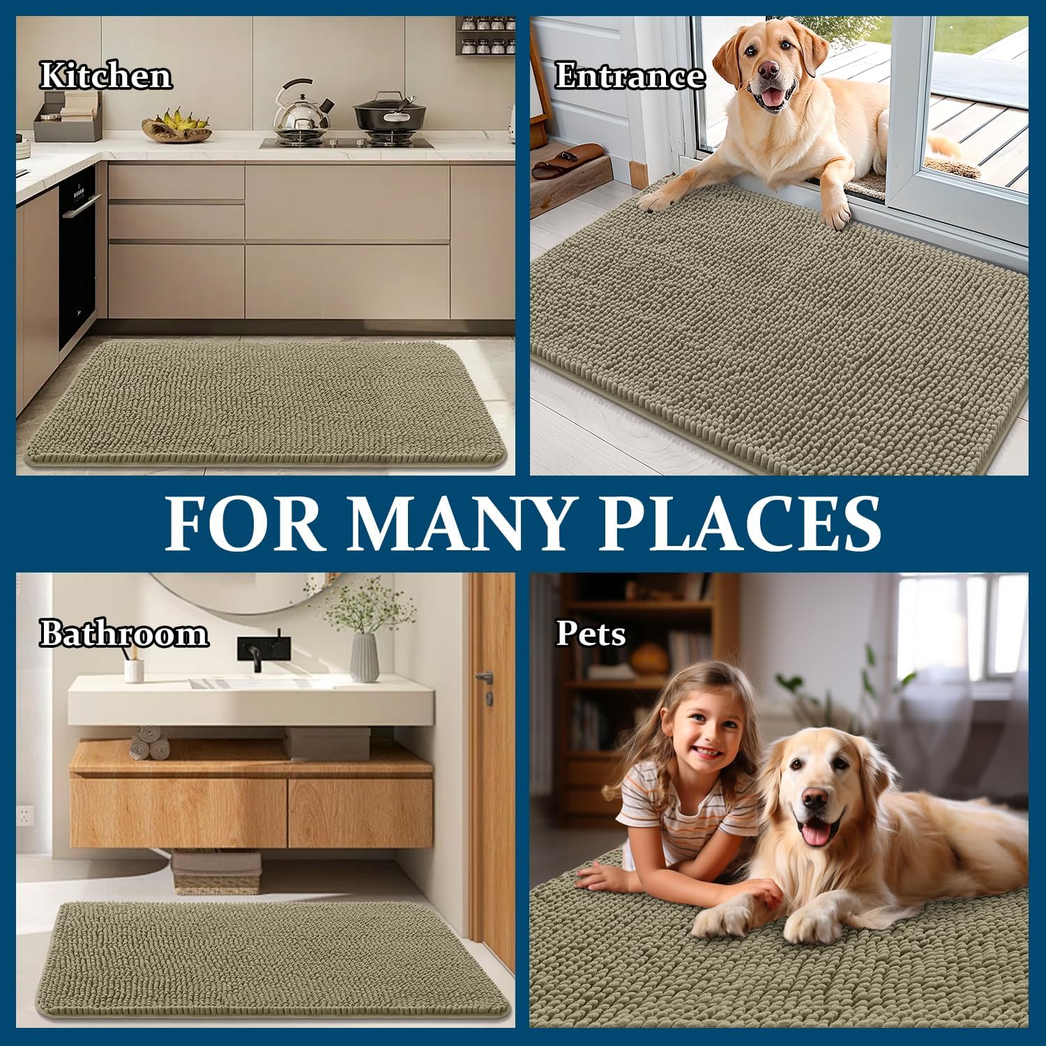 OLANLY Dog Door Mat - Absorbent Non-Slip Mud Mat for Indoor Use | 34x21 Inches, Warm Taupe