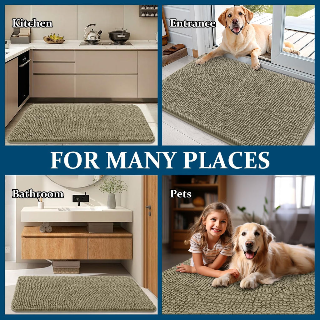 OLANLY Dog Door Mat - Absorbent Non-Slip Washable Doormat for Muddy Paws | 59x35 Warm Taupe