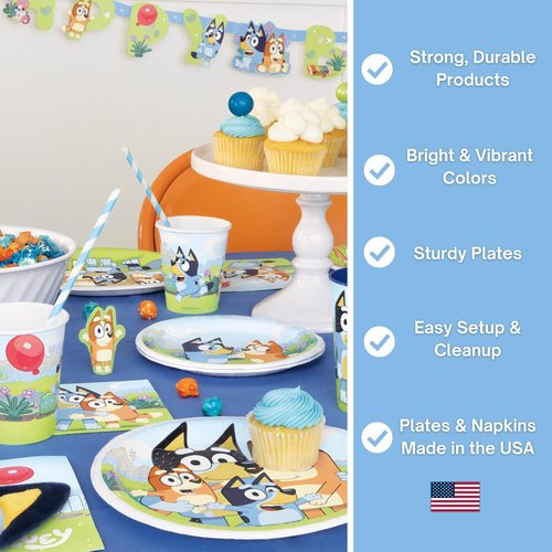 Bluey Birthday Decorations Girl includes 16 Plates, Napkins, Banner, Tablecloth, Balloons, Sticker - Bluey Party Decorations - Officially Licensed