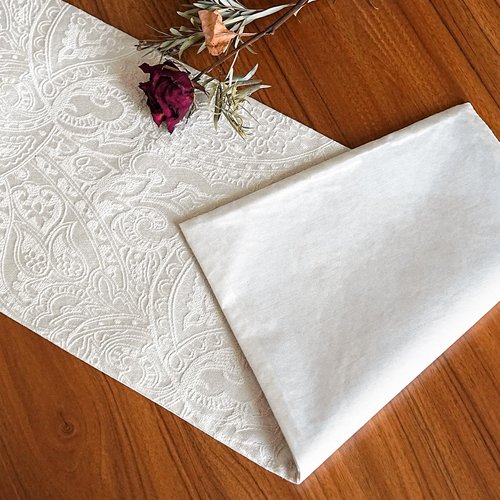 ZIWUROAD Table Runner with Jacquard Design, Waterproof Thick Table Runner for Home Decor Country Rustic Farmhouse Kitchen Dining Table Decoration (Milky White, 12x144 Inch)
