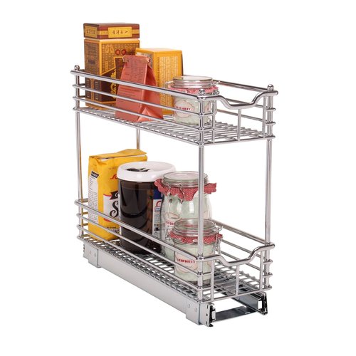 Household Essentials Glidez Multipurpose Chrome-Plated Steel Pull-Out/Slide-Out Storage Organizer for Under Cabinet Use - 2-Tier Design - Fits Standard Size Cabinet or Shelf, Chrome