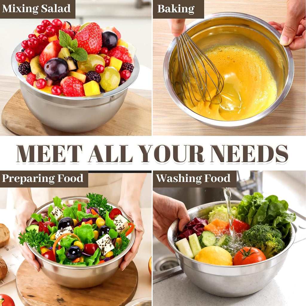 Stainless Steel Mixing Bowls Set by [Brand Name] - 7PCS Nesting Bowls with Lids for Baking & Meal Prep | Dishwasher Safe, Khaki