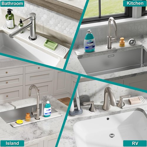 MAGKOTA Stone Faucet Mat for Kitchen Sink - Quick Dry Diatomite Sink Splash Guard, Prevents Moisture Buildup & Water Stains, Water Absorbing Stone Tray for Bathroom Countertop (White, 23.6" x 4")