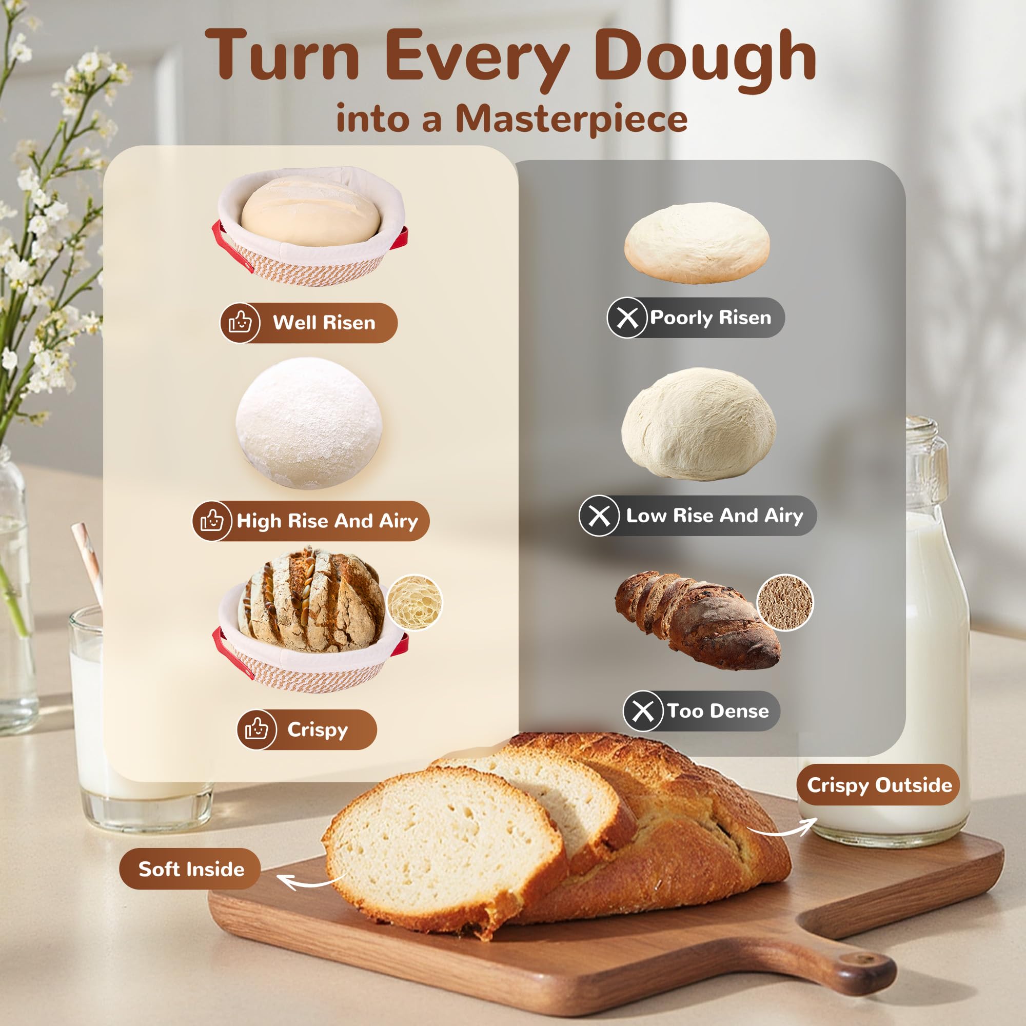 Sourdough Starter Kit, 9" Round and 10" Oval Banneton Bread Baking Supplies, Bread Making Tools Kit, Sourdough Proofing Basket, Sourdough Kit Gifts for Bakers Women Wife Mom