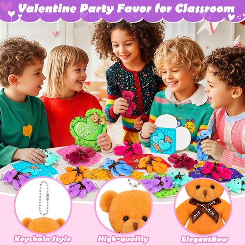 polokping Valentines Day Cards for Kids School, 24 Pack Cute Stuffed Bear Valentine Day Gifts for Boys Girls, Plush Bear Toys for Valentine's Gifts Classroom Exchange Prize, Valentine's Party Favors
