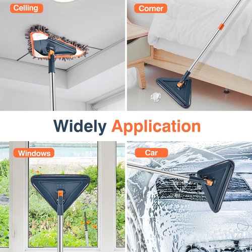 85 Inch Wall Cleaner with Long Handle, 360° Rotatable Wall Mop, Wall Washer Cleaner Tool for Walls/Ceiling Fans/Dust/Baseboard/Floors Clean, 6 Replacement Pads and 3 Silicon Squeegee Scraper Strips