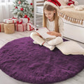 OLANLY Dark Purple Round Rug - Soft & Fluffy 4 ft Machine Washable Area Rug for Bedroom & Living Room Decor