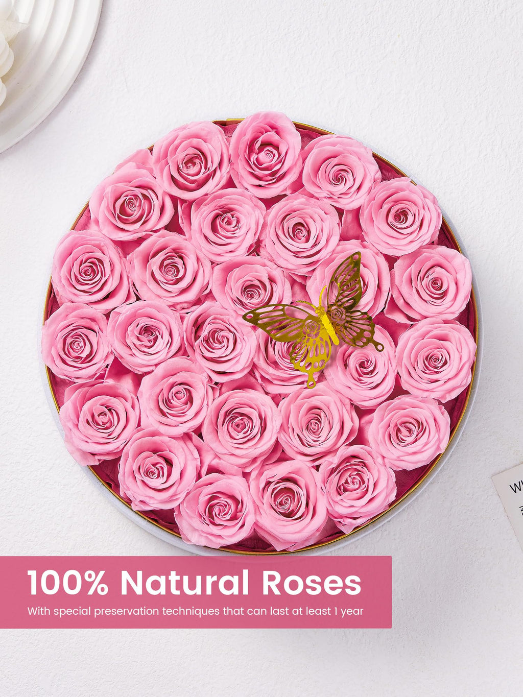 27 Preserved Roses Forever Flowers Real Roses in a Box Mother's Day Birthday Flowers for Her Mom Women Wife Valentine's Day, Pink Roses