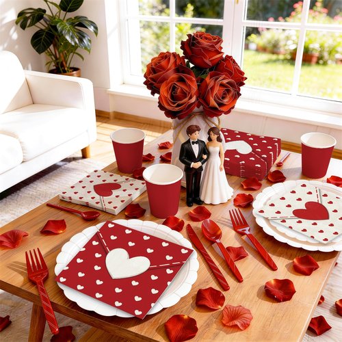 100Pcs Valentine's Day Paper Napkins Love Heart Party Decorations Sweet Heart Cocktail Beverage Napkin Towel Tableware for Spring Wedding Holiday Dinner Tea Party Supplies 13 x 13 Inches