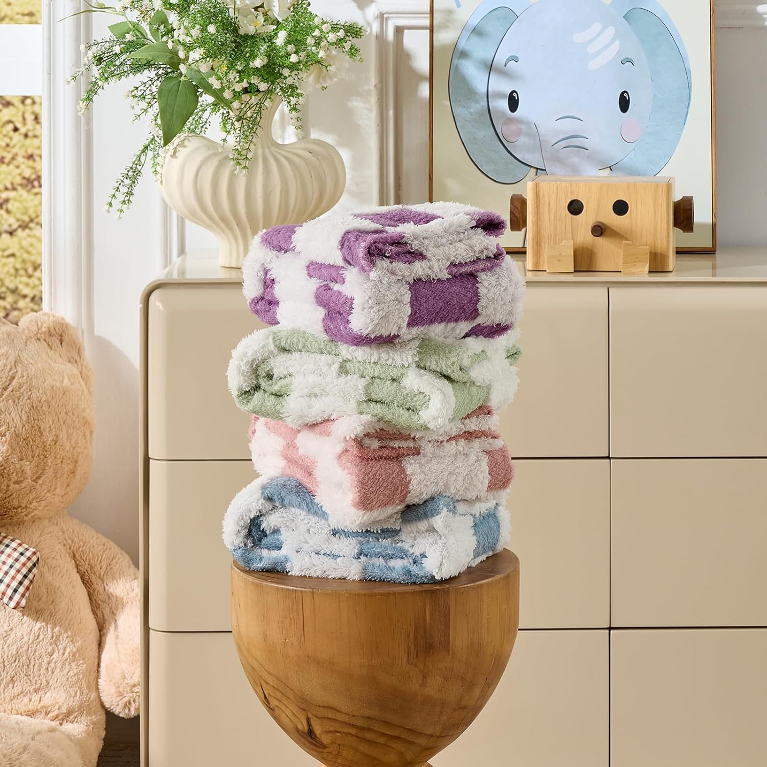 Skiennix Fleece Baby Blanket - 3D Checkerboard Design, Cozy & Warm for Infants | 30x40 Inches, Blue