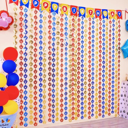 LOLStar Paw Birthday Decorations - 2 Pack Red, Yellow & Blue Tinsel Foil Fringe Curtains | 3.3 x 6.6ft Party Supplies